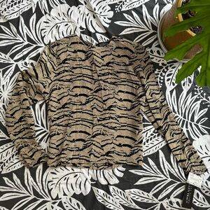 Ellen Tracy Beige and Black Animal Print 100% Silk Blouse